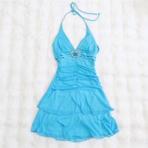 Taboo Y2K Bright Blue Ruched Halter Mini Dress — McBling  / Party Aesthetic
